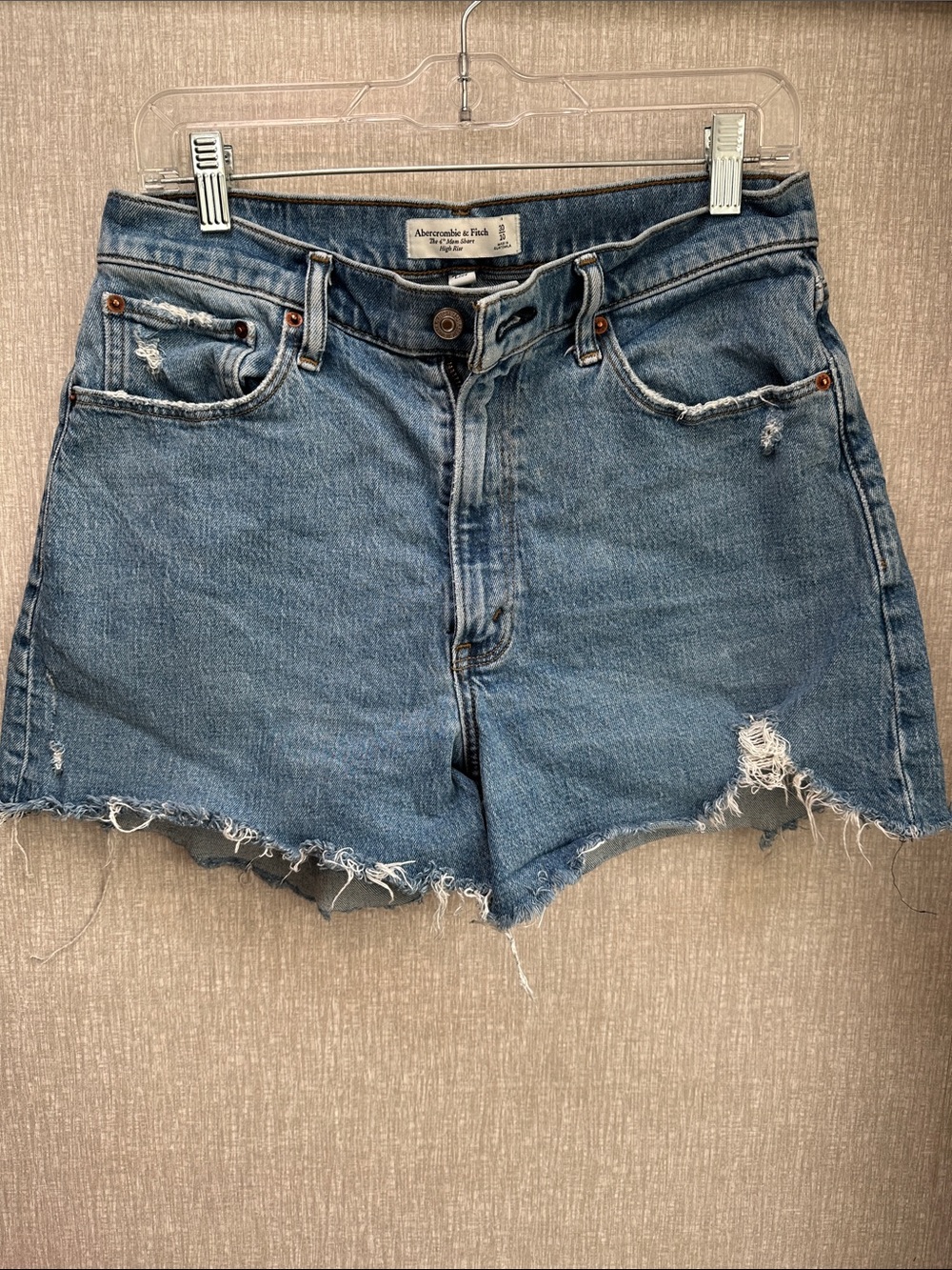 Abercrombie & Fitch Medium Blue Distressed Denim Cutoff Shorts